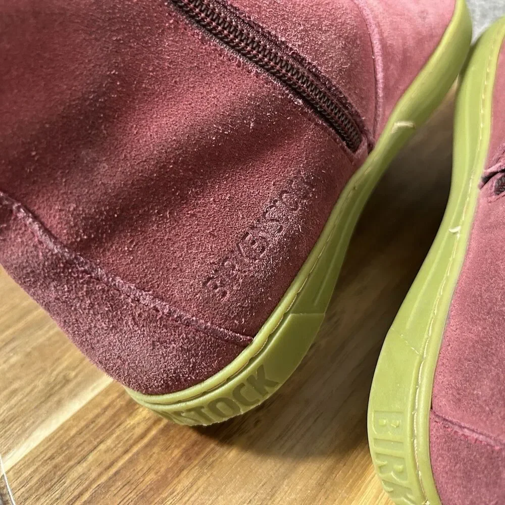 Birkenstock Lille Kids Size 13 N Red Suede Fleece Lined Zip Up Winter Boots Used